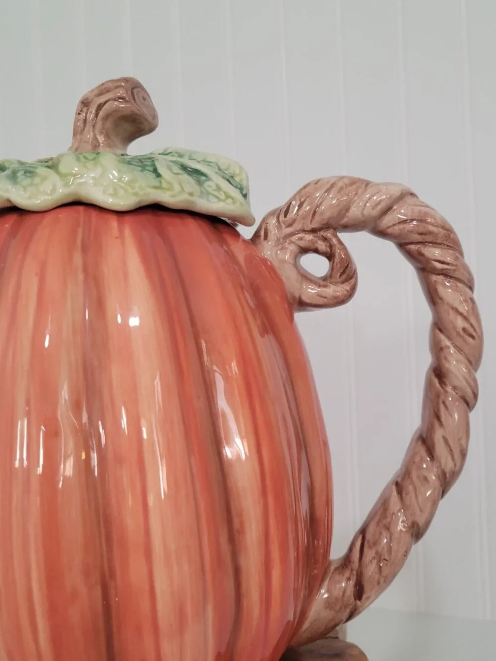 Vtg Fitz & Floyd OCI Fall Kitschy Cottagecore Ceramic Pumpkin Tea Pot & Basket